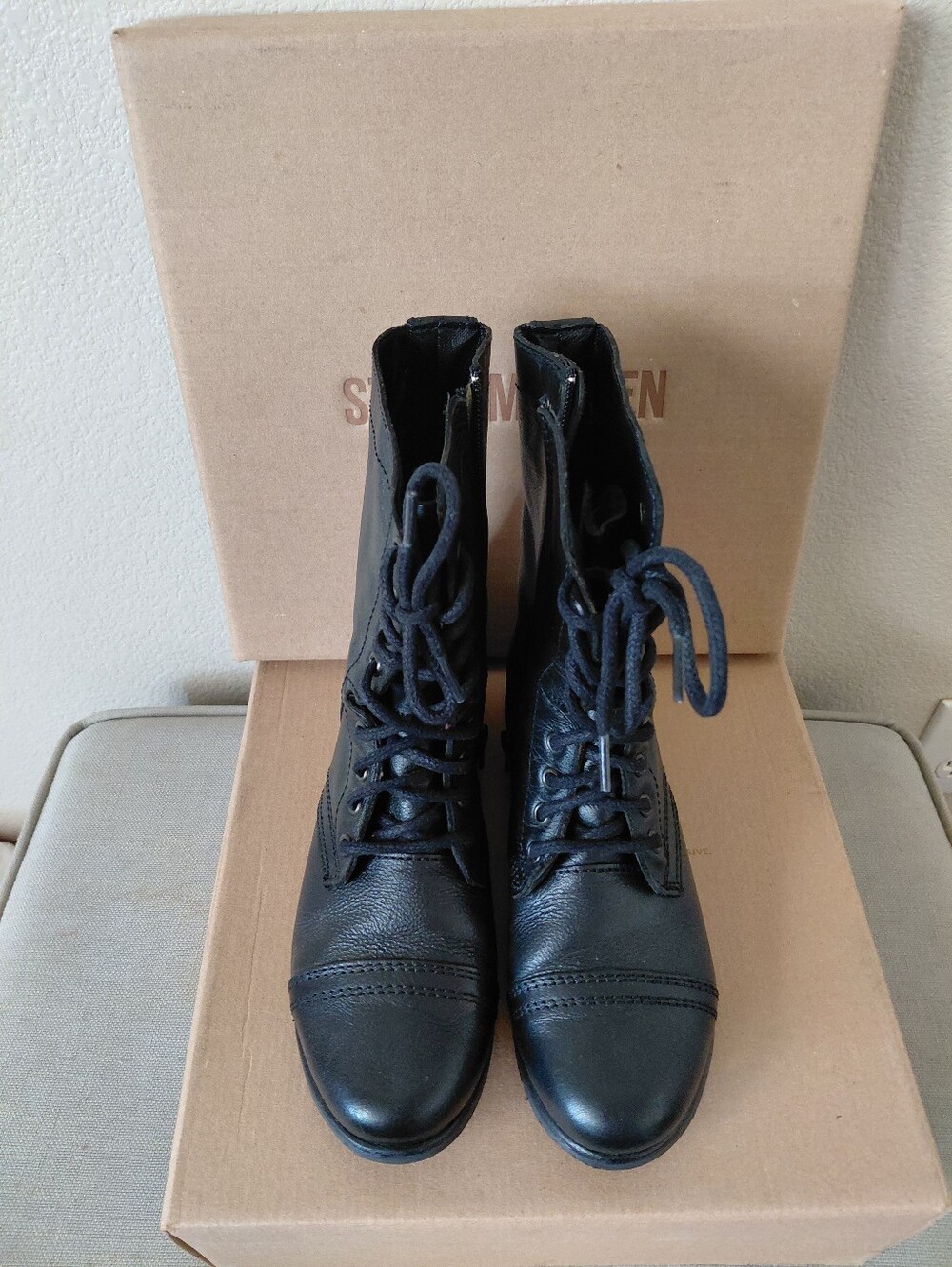 Steve Madden Black Leather Zipper Combat Boots